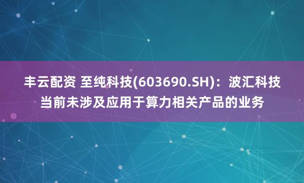 丰云配资 至纯科技(603690.SH)：波汇科技当前未涉及应用于算力相关产品的业务